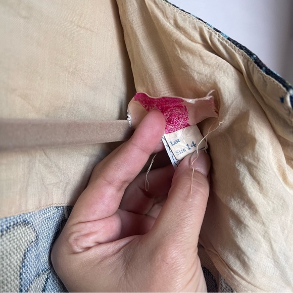 Vintage 60s Stacy Ames dress in paisley batik motif print of green blue & cream - Picture 8 of 8